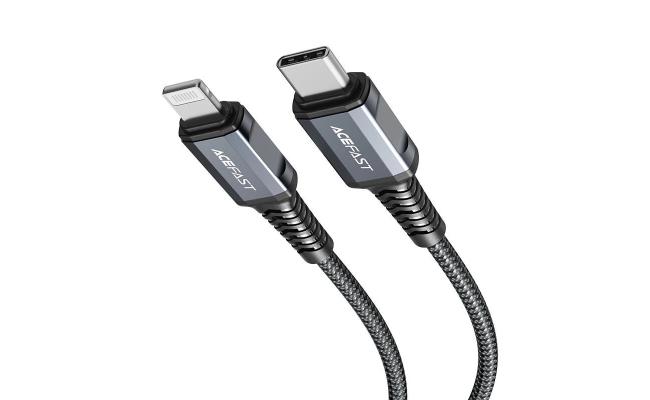 ACEFAST C23-01 Type-C to Lightning 30W PD Fast Charging Cable 1.2m Braided, USB-C to iPhone, Smart Chip, Reinforced Zinc-Alloy Connectors USB 2.0 Data Sync, Durable for iPhone/iPad - Black